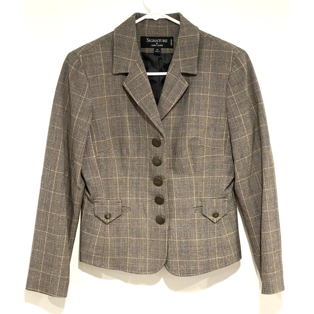 Signature by Larry Levine Suit Plaid 2 Piece Skirt Blazer Women's Size 4P